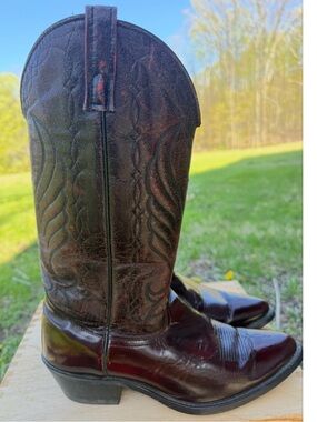Vintage Sheplers Black Cherry Leather Western Cowboy Boots